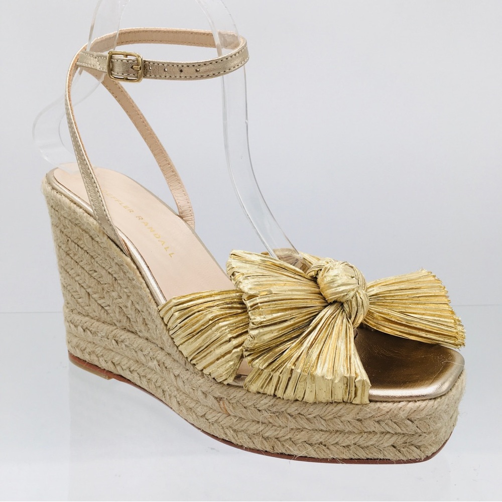 Loeffler Randall Women’s Peri Gold Pleated Wedge Espadrille Size 9 M